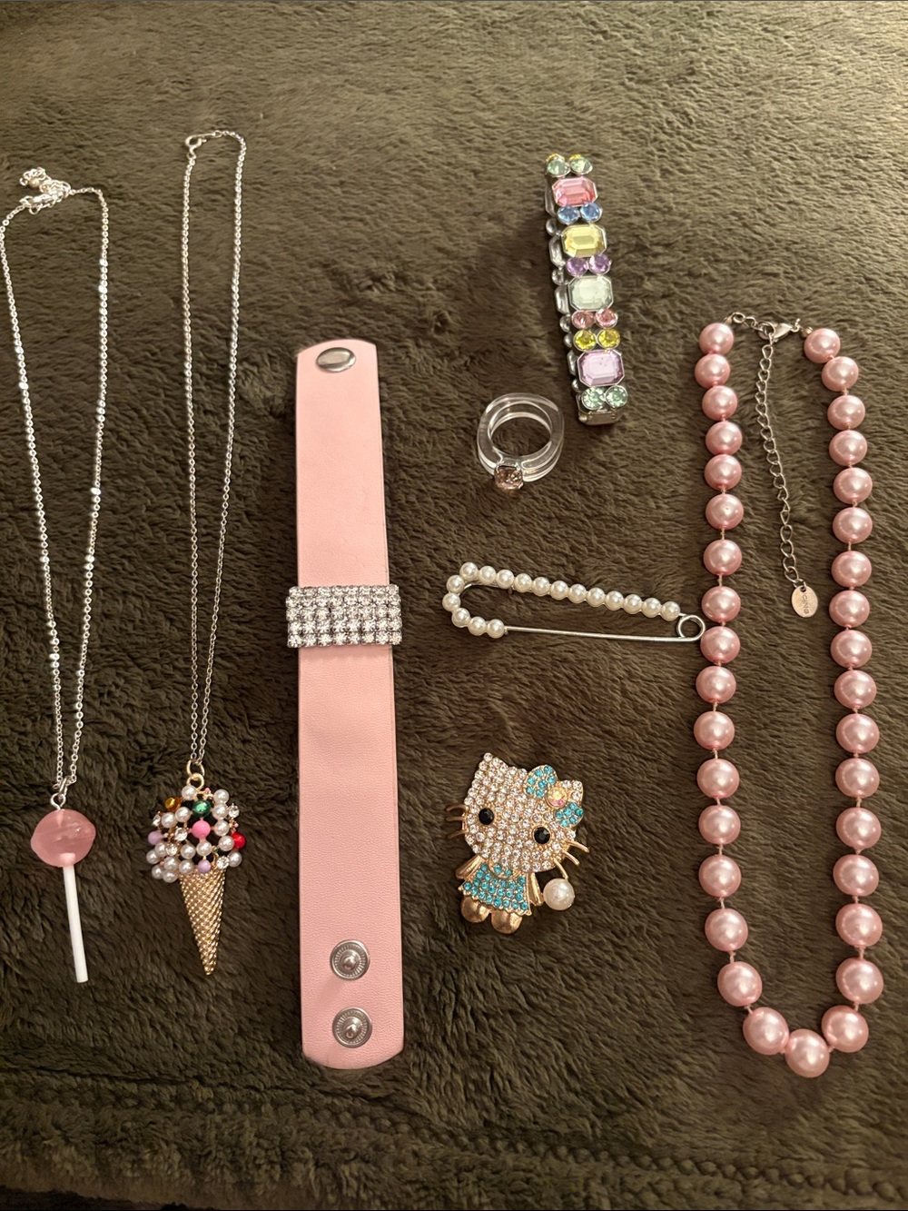 Icing Pink Pearl Necklace and Pink Charm Jewelry Set